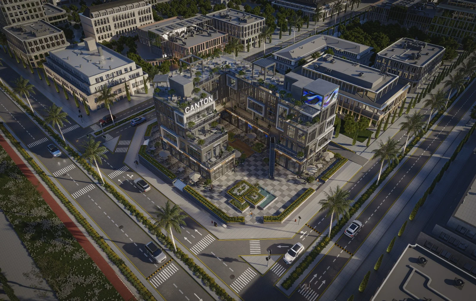 Aerial view of Canton Plaza in Sheikh Zayed